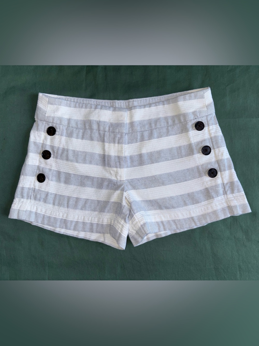 Ann Taylor Loft White andGray Striped Chino Shorts with Button Details
